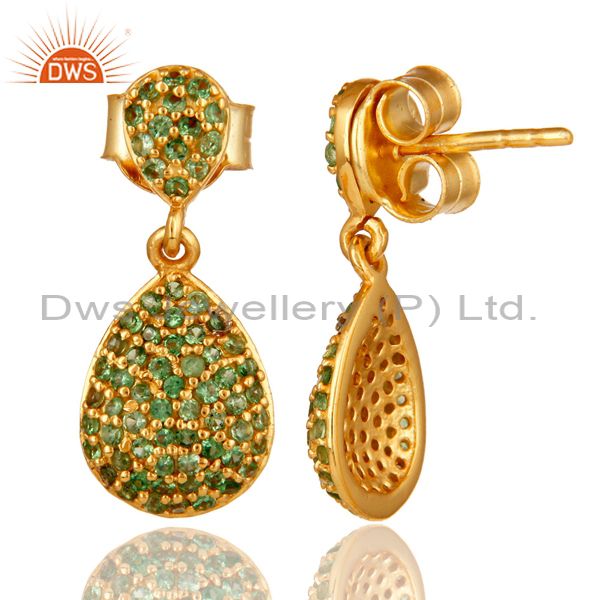 Suppliers Pave Set Tsavourite 18K Yellow Gold Over Sterling Silver Dangle Earrings