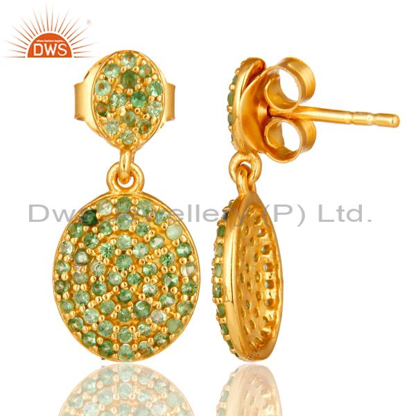 Suppliers 18K Yellow Gold Plated Sterling Silver Tsavorite Gemstone Cluster Dangle Earring