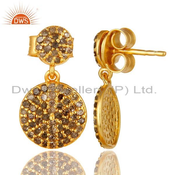 Suppliers 14K Yellow Gold Sterling Silver Pave Set Diamond Disc Dangle Earrings