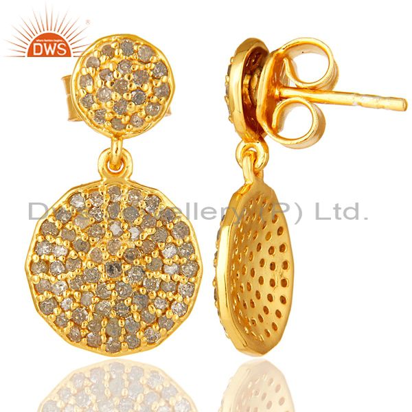 Suppliers Pave Set Diamond Disc Dangle Earrings Made In 14K Yellow Gold On Sterling Silver