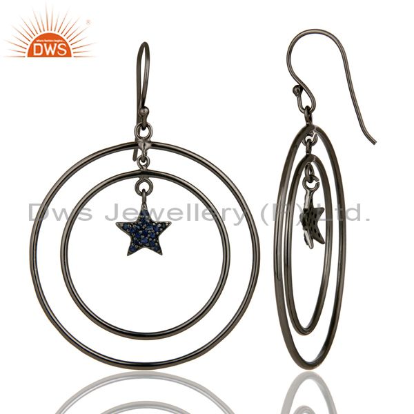 Suppliers Oxidized Sterling Silver Blue Sapphire Star Multi Circle Dangle Earrings