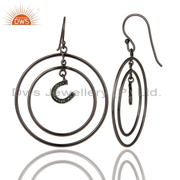 Suppliers Oxidized Sterling Silver Pave Tsavourite Horseshoes Multi Circle Dangle Earring