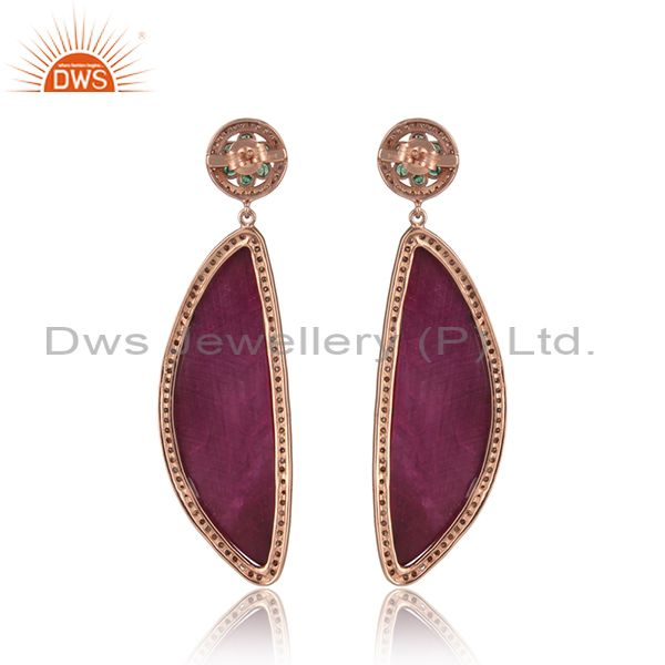 Exquisite diamond rose gold on silver earring with emerald and ruby