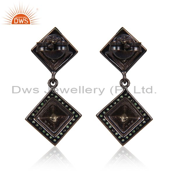Suppliers Oxidized Sterling Silver Pave Setting Tsavourite Pyramid Dangle Drop Earring