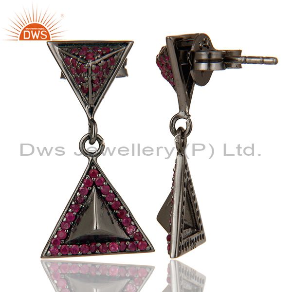 Suppliers Pave Setting Ruby Oxidized Sterling Silver Pyramid Dangle Drop Earring