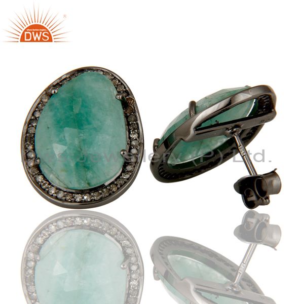 Suppliers Diamond and Emerald Sterling Silver Black Oxidized Earring Stud