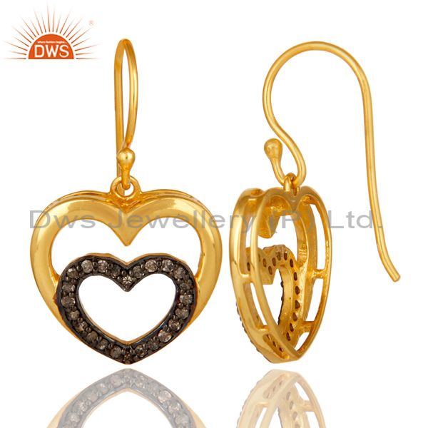Suppliers Diamond and 18K Gold Plated Sterling Silver Heart Design Ear Stud