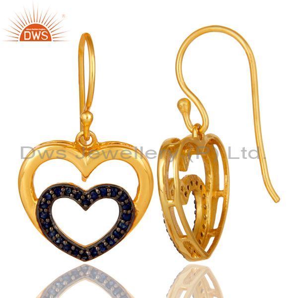 Suppliers Blue Sapphire and 18K Gold Plated Sterling Silver Heart Design Ear Stud