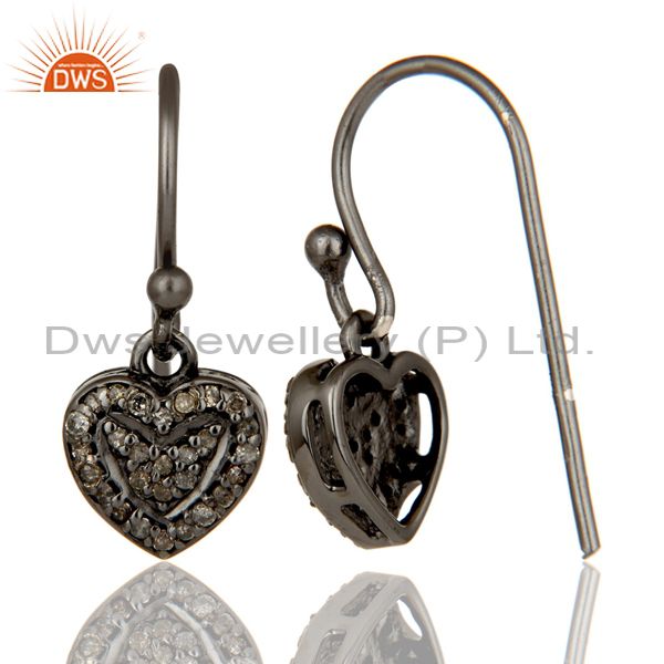 Suppliers Diamond and Oxidized Sterling Silver Heart Designer Earring