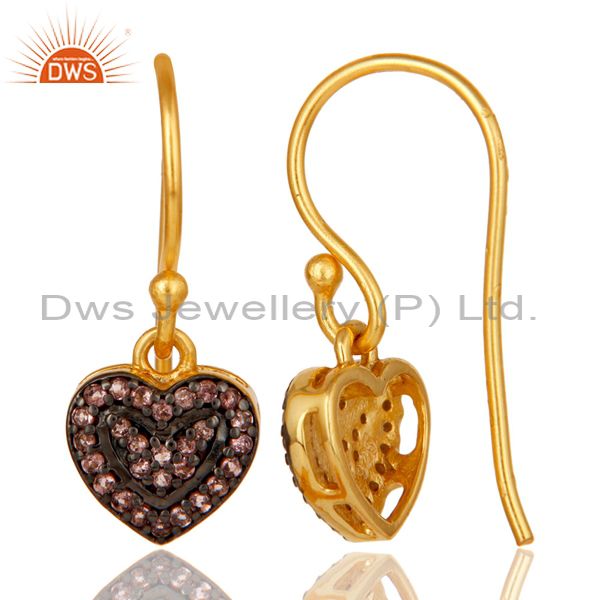 Suppliers Pink Tourmaline and 18K Gold Plated Sterling Silver Heart Designer Ear Stud