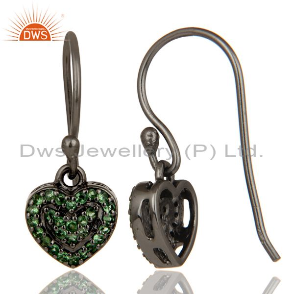 Suppliers Tsavourite and Oxidized Sterling Silver Heart Design Ear Stud