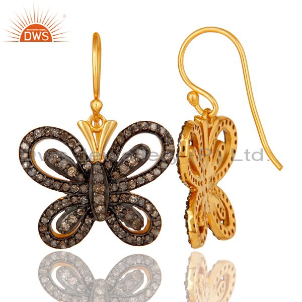 Suppliers Diamond and 18K Gold Plated Sterling Silver Butterfly Drop Earring