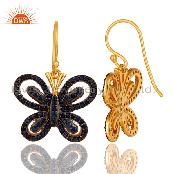 Suppliers Blue Sapphire and 18K Gold Plated Sterling Silver Butterfly Drop Earring