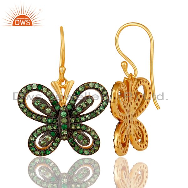 Suppliers Tsavourite and 18K Gold Plated Sterling Silver Butterfly Drop Earring