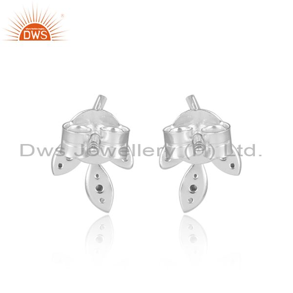 Leaf design 925 sterling silver natural diamond stud earring