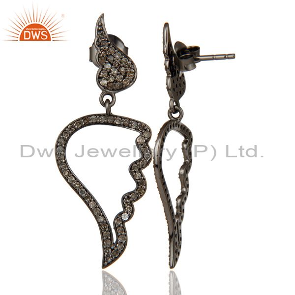 Suppliers Leaf Rame Design Diamond and Oxidized Sterling Silver Drop Earring