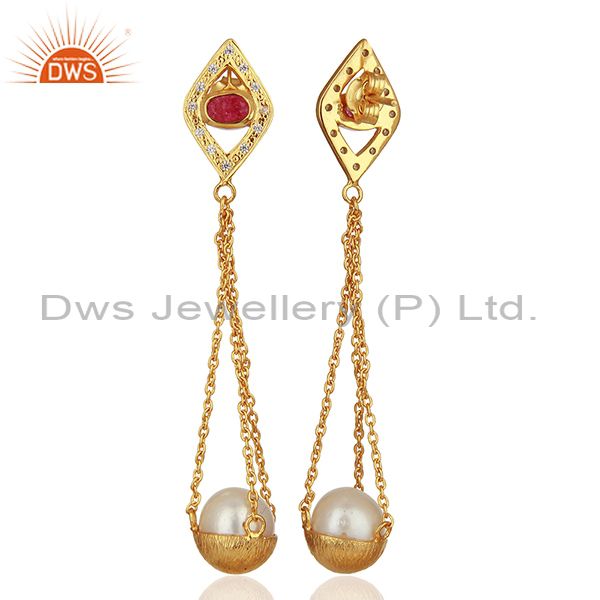 Suppliers Natural Pearl Gold Plated Silver Cz Gemstone Earring Manufacturer