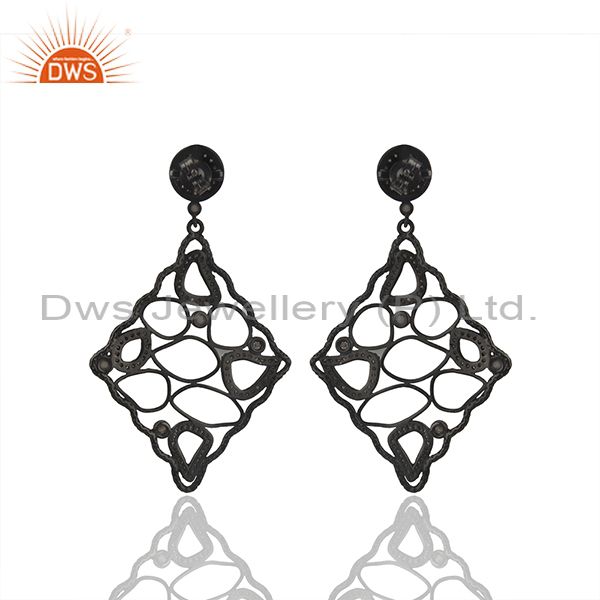 Suppliers Black Rhodium Plated 925 Silver Pave Diamond Earrings Manufacturer