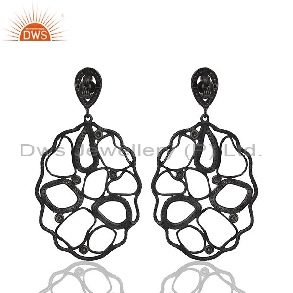 Suppliers Designer Black Wire 92.5 Silver Pave Diamond Custom Earrings Wholesale