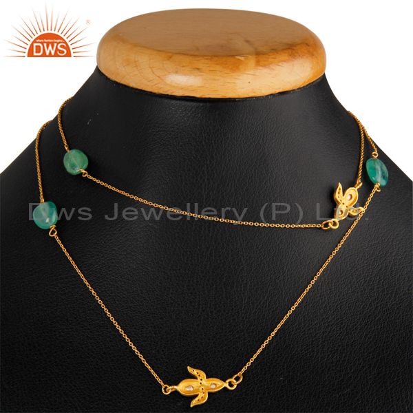 Suppliers Natural Emerald Gemstone Necklace Sterling Silver Rose Cut Diamond Pave Jewelry