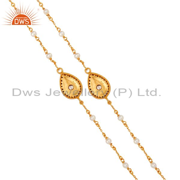 Suppliers Diamond Fancy & Round Cut 24K Gold Plated 925 Sterling Silver 32" Chain Necklace
