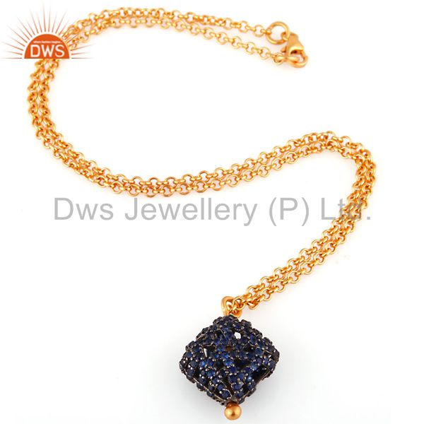 Suppliers 18K Yellow Gold Plated Sterling Silver Blue Sapphire Gemstone Pendant Necklace