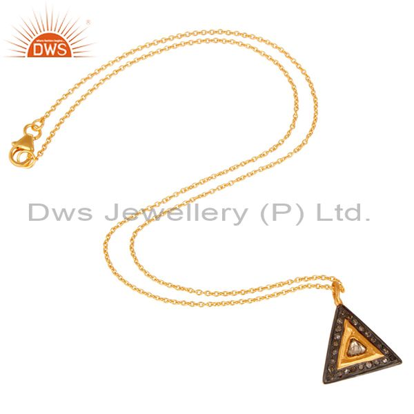 Exporter 18K Yellow Gold Plated Sterling Silver Natural Rose Cut Diamond Pendant Necklace