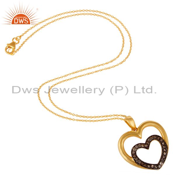 Suppliers Heart Shape Diamond and 18K Gold Plated Sterling Silver Pendant Necklace