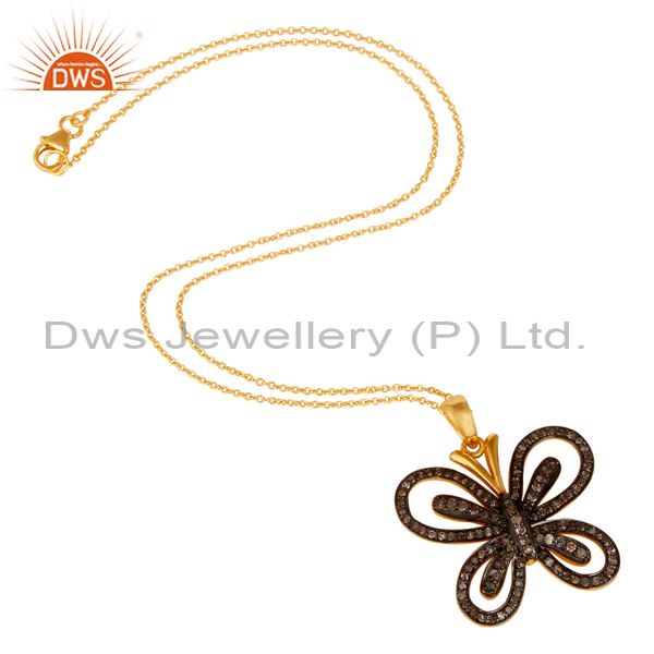 Suppliers Diamond and 18K Gold Plated Sterling Silver Butterfly Pendant Necklace