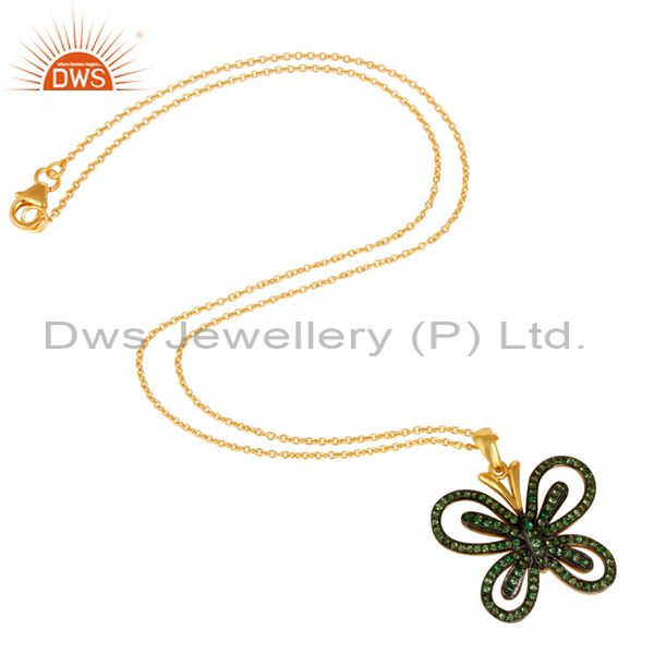 Suppliers Tsavourite and 18K Gold Plated Sterling Silver Butterfly Pendant Necklace