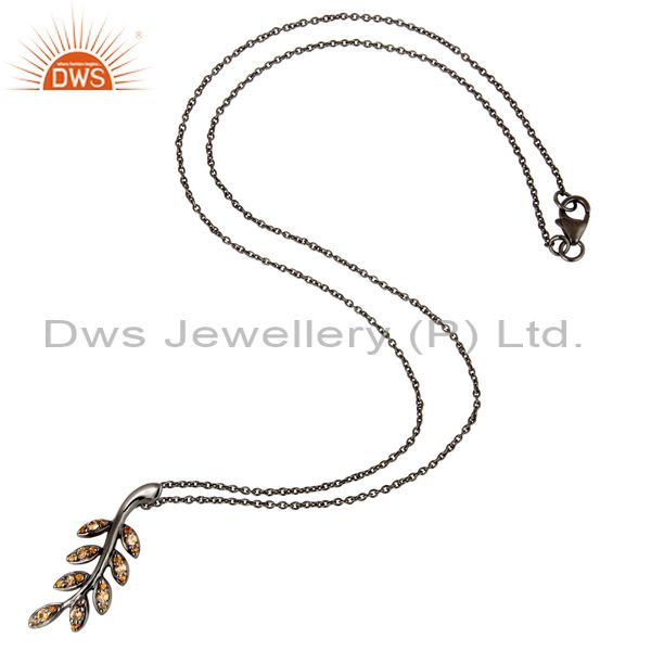 Exporter Black Oxidized With Spessartite Leaf Design Sterling Silver Pendant Necklace