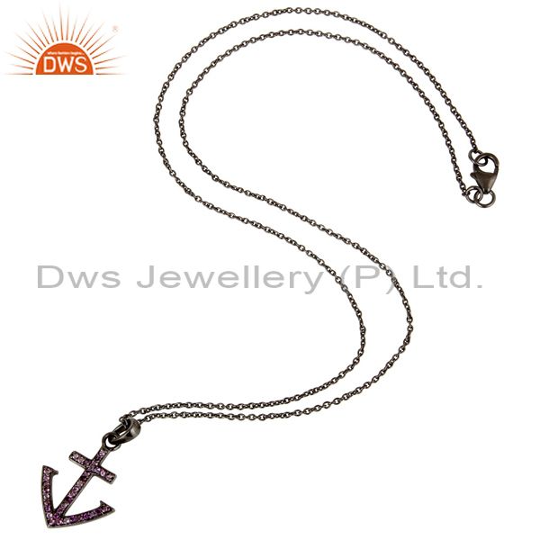 Suppliers Black Oxidized With Amethyst Christmas Design Sterling Silver Pendant Necklace