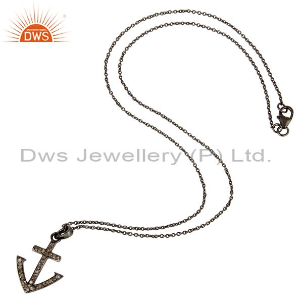 Suppliers Black Oxidized With Diamond Christmas Design Sterling Silver Pendant Necklace