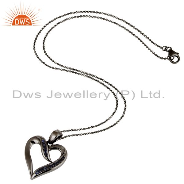 Suppliers Heart Design Sterling Silver Pendant Necklace With Oxidized and Blue Sapphire