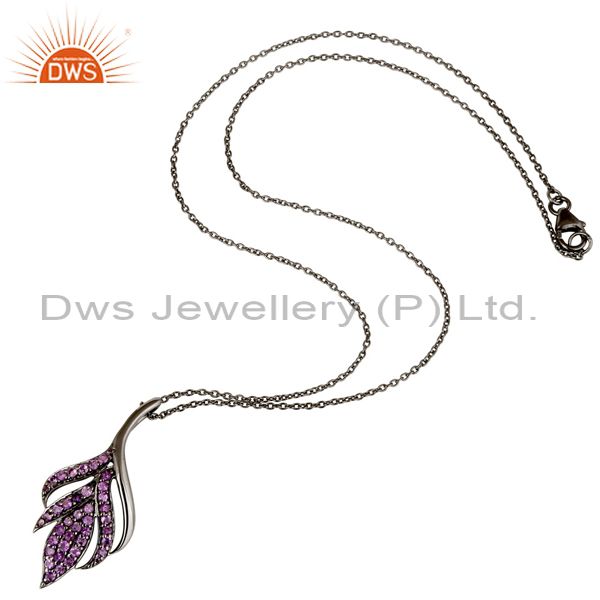 Suppliers Black Oxidized 925 Sterling Silver Round Cut Amethyst Chain Pendant Necklace