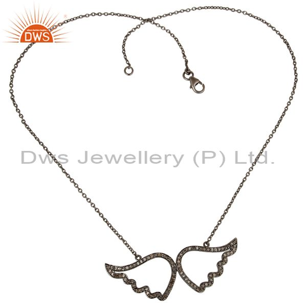 Suppliers Black Oxidized with Diamond Sterling Silver Pendant Necklace
