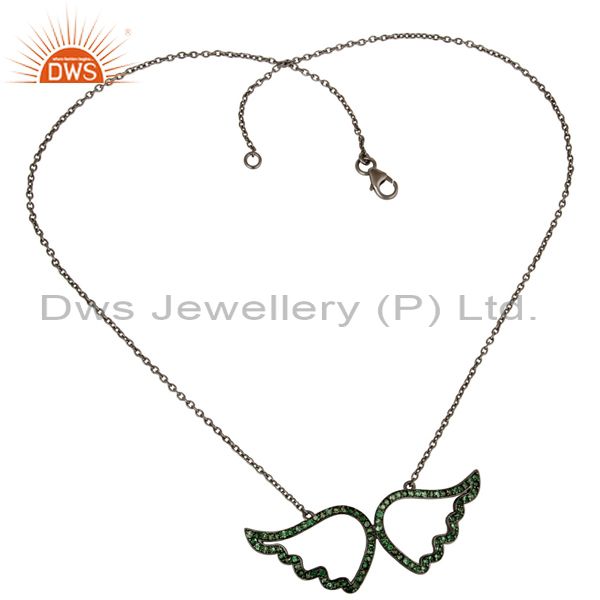 Suppliers Black Oxidized with Tsavourite 925 Sterling Silver Chain Pendant Necklace