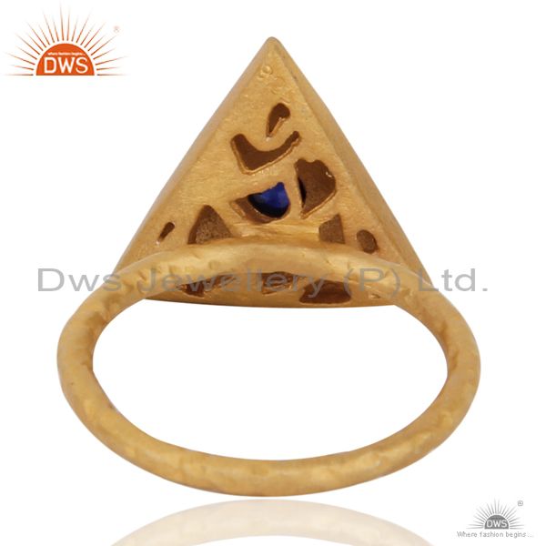 Suppliers Natural Pave Diamond 18K Gold On 925 Sterling Silver Blue Sapphire Gemstone Ring