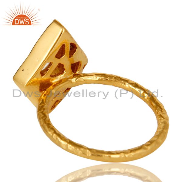 Suppliers 14K Yellow Gold Plated Sterling Silver Cubic Zirconia Hammered Statement Ring