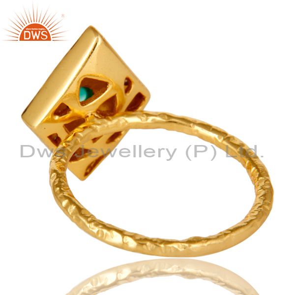 Suppliers 14K Yellow Gold Plated Sterling Silver Green Onyx And CZ Hammered Statement Ring