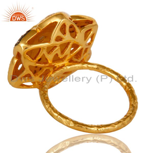 Suppliers 14K Yellow Gold Plated Sterling Silver Cubic Zirconia Flower Cocktail Ring