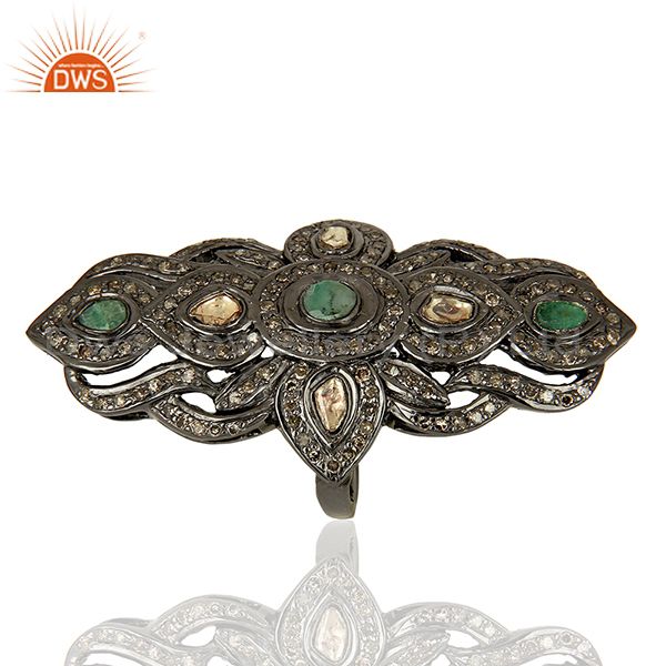 Suppliers Antique Pave Diamond Emerald Gemstone Engagement Ring Manufacturer
