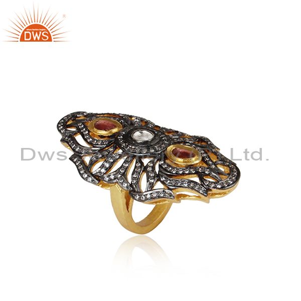 Designer gold on silver 925 ring with pinktourmaline, crystal, cz