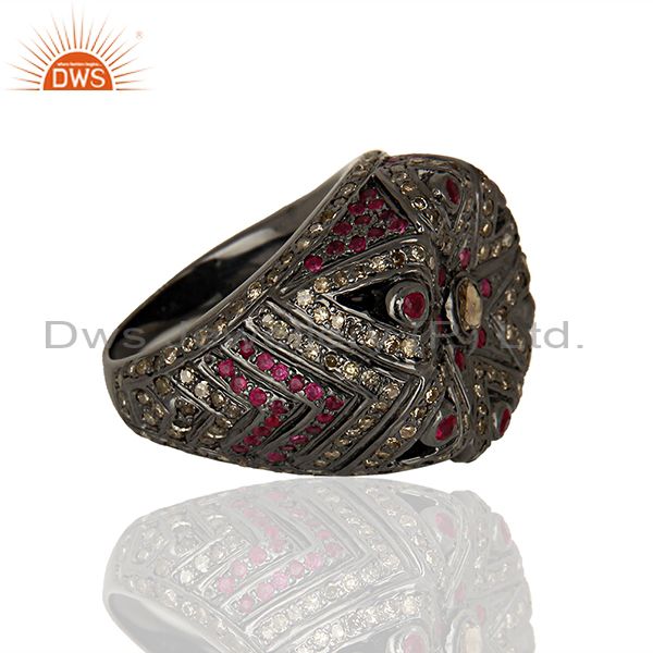 Suppliers 925 Silver Pave Diamond Ruby Gemstone Antique Ring Manufacturer