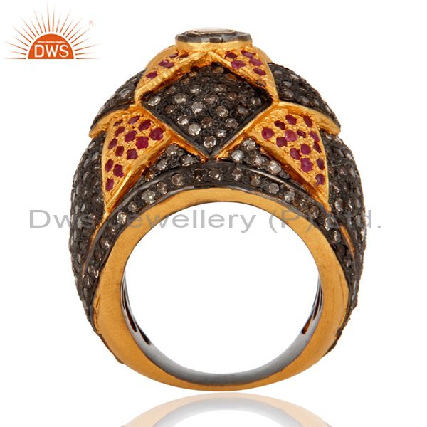 Suppliers Fine 22k Gold Vintage Estate Silver Jewelry Ruby Rings Rosecut Pave Diamond Ring