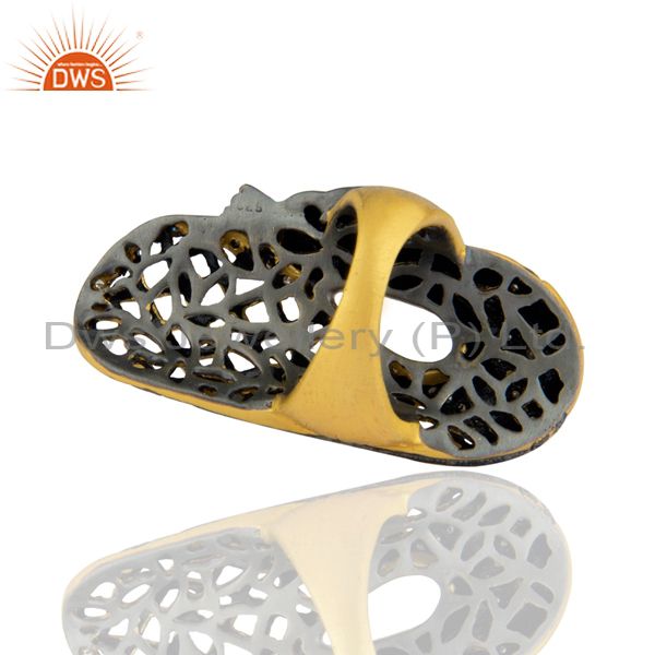 Suppliers Pave Diamond Designer Peacock Ring .925 Sterling Silver 18kt Yellow Gold Jewelry