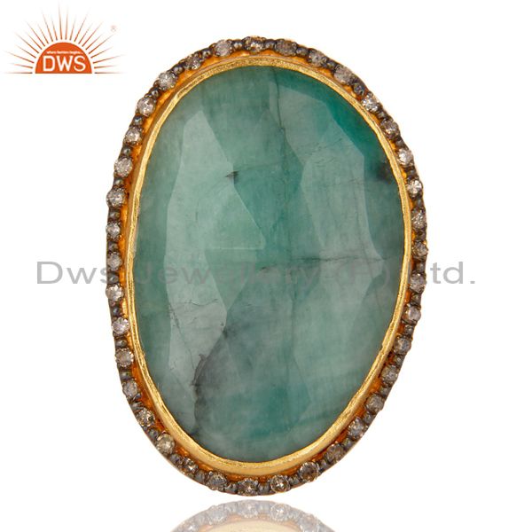 Suppliers Designer Handmade Sterling Silver 22k Gold Plated Natural Emerald Gemstone Ring
