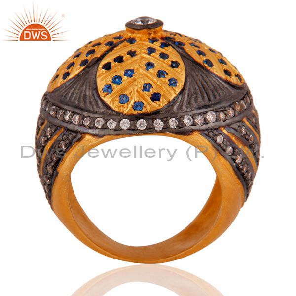 Suppliers 18k Yellow Gold Plated Paveset Cubic Zirconia Designer Fashion Dome Ring Jewelry