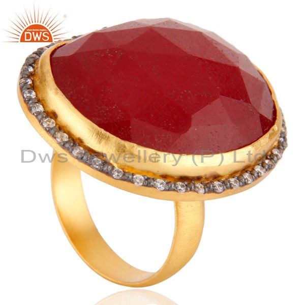 Suppliers Faceted Red Aventurine Gemstone 24K Gold Plated Cocktail Ring With CZ