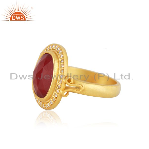 Exporter Handmade 925 Sterling Silver Red Onyx Gemstone Gold Plated Ring Size 7 Jewelry